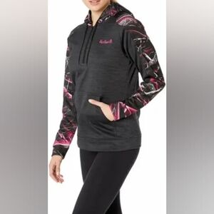 Huntworth Women's Black Pink Fleece Camouflage Pullover Sweatshirt Size S